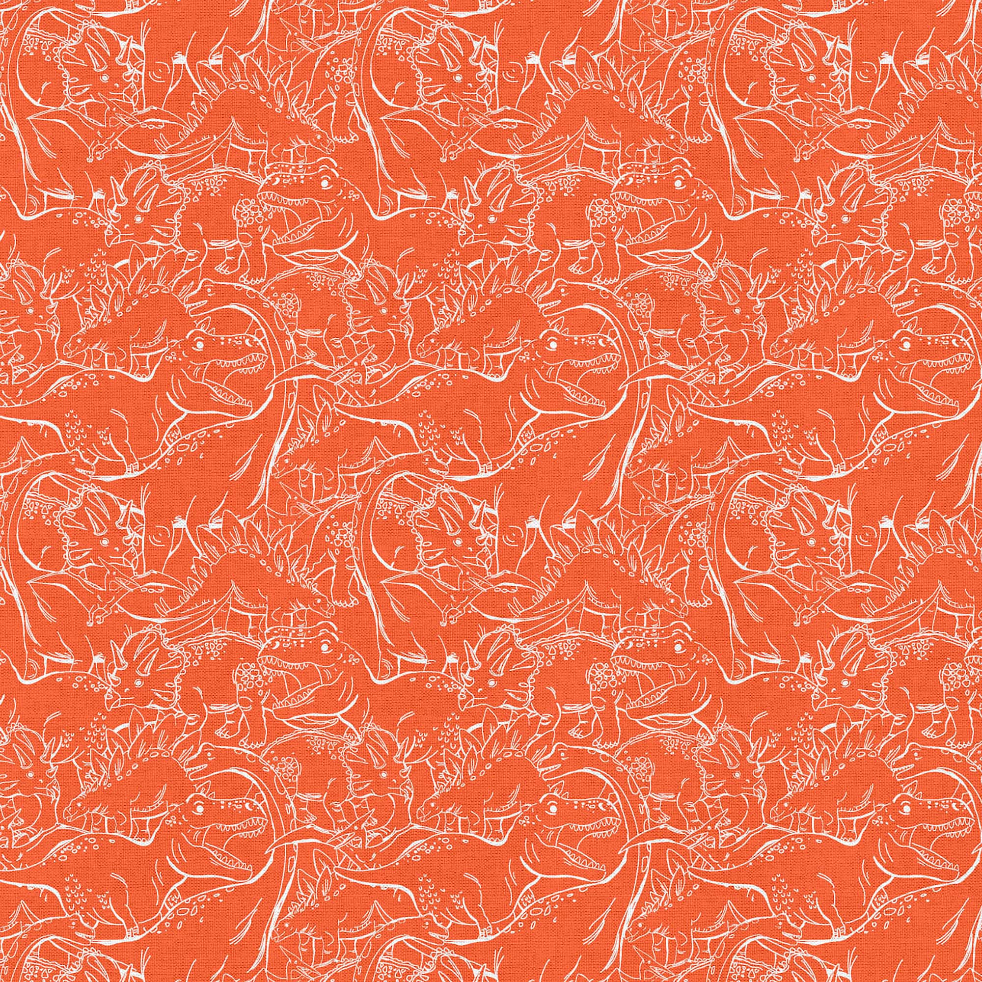 Fabric Editions Orange Dino Sketch Cotton Fabric